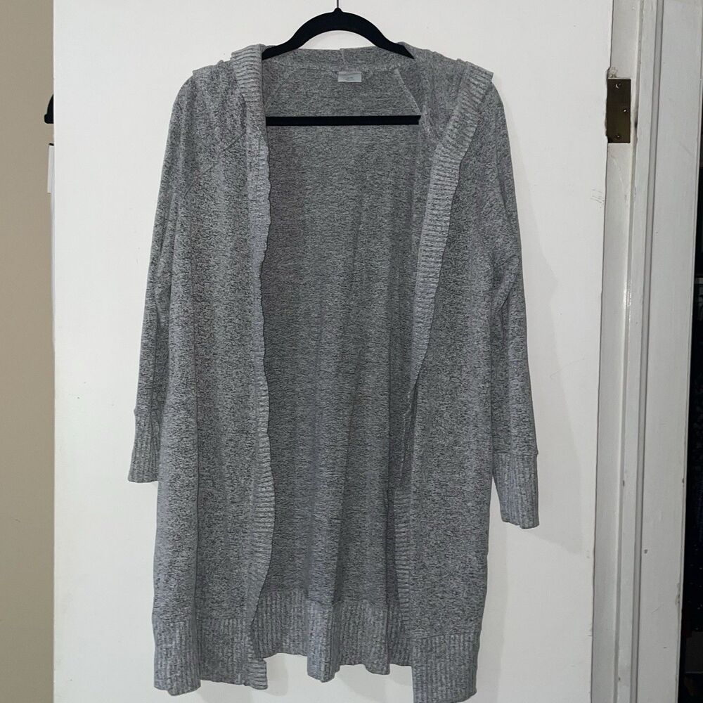 Soma Women's Knit Hooded Cardigan Size S/M, Black, White, and Gray